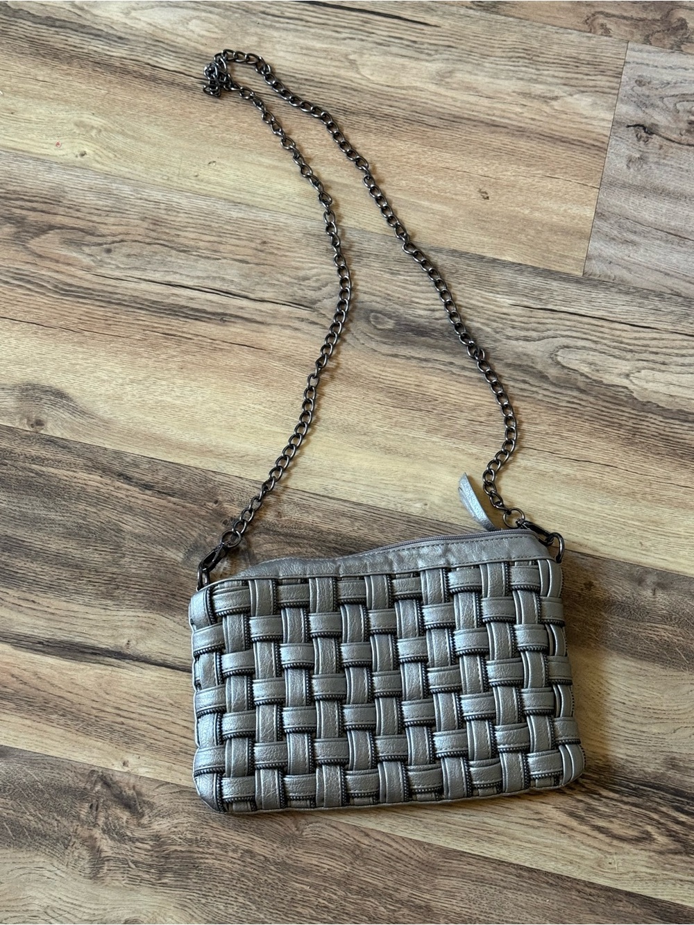 Woven Metallic Crossbody Bag - Silver